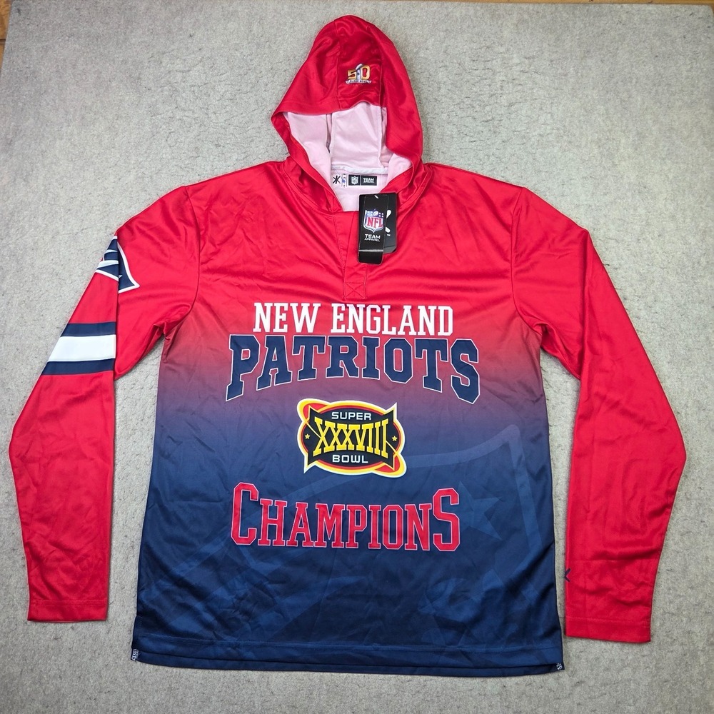 New England Patriots Superbowl 2004 Hoodie‎ Mens XL Red Blue Pullover NFL Team